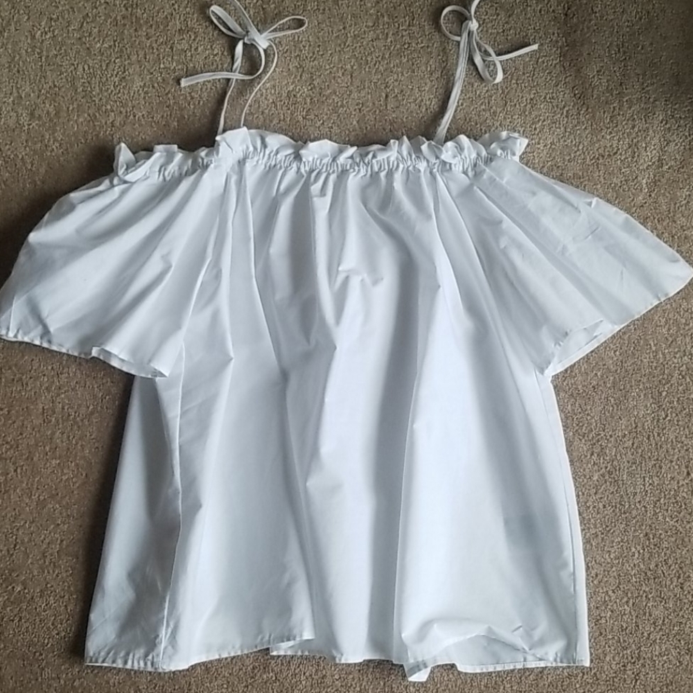 H&M White Off The Shoulder Ruffle Top Sz4 Small